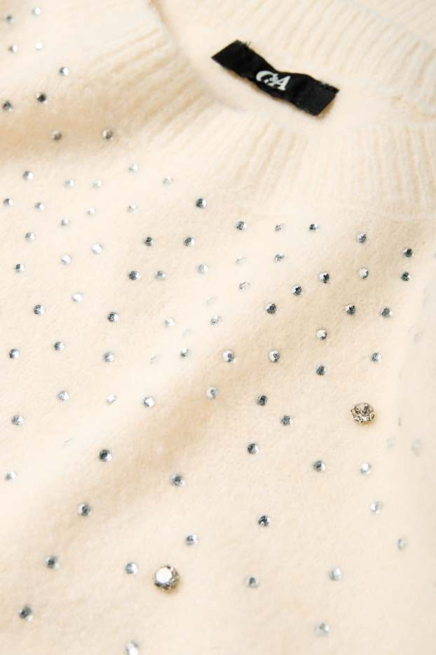 Donna - Maglione con strass - beige chiaro