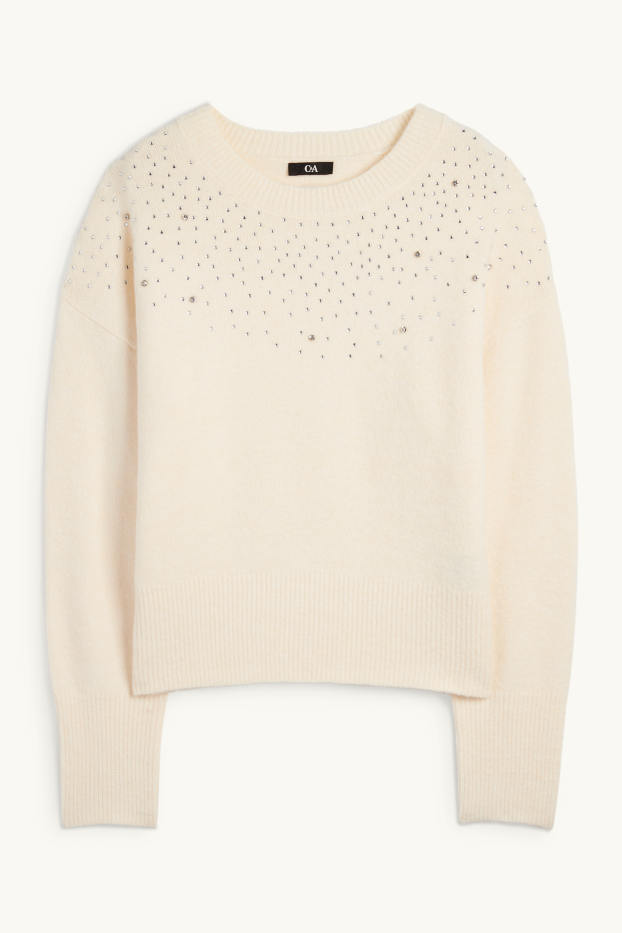 Donna - Maglione con strass - beige chiaro