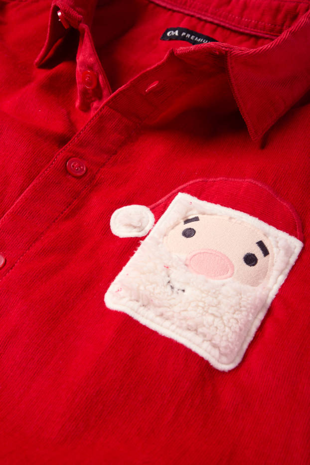 Children Boys - Father Christmas - corduroy shirt - red