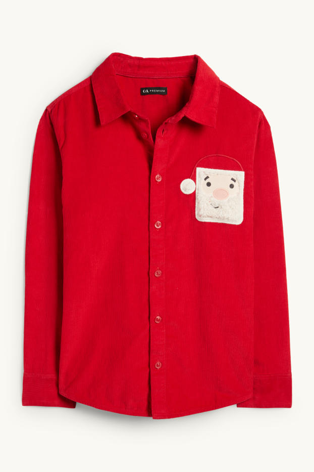 Children Boys - Father Christmas - corduroy shirt - red