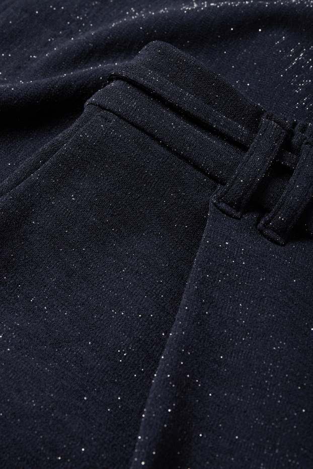 Dames - Broek van jersey - high waist - wide leg - donkerblauw