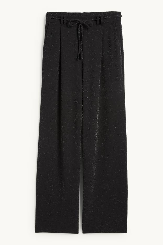 Dona - Pantalons de punt - high waist - wide leg - negre