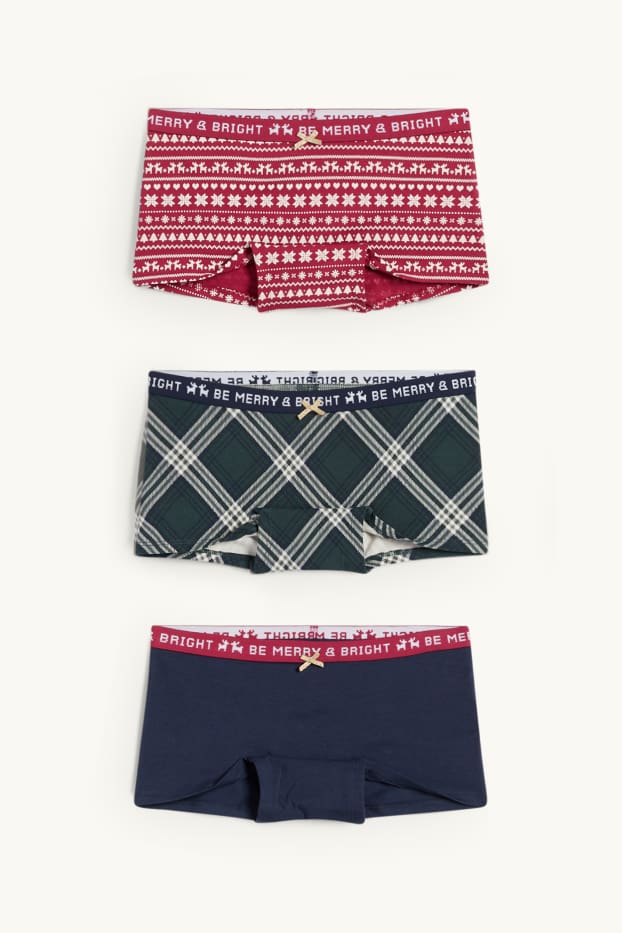 Kinderen: meisjes - Set van 3 - boxershorts voor de kerst - donkerblauw