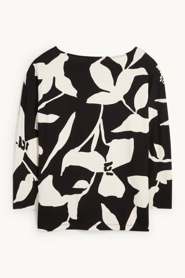 Dames - Longsleeve - regular fit - gebloemd - zwart / wit