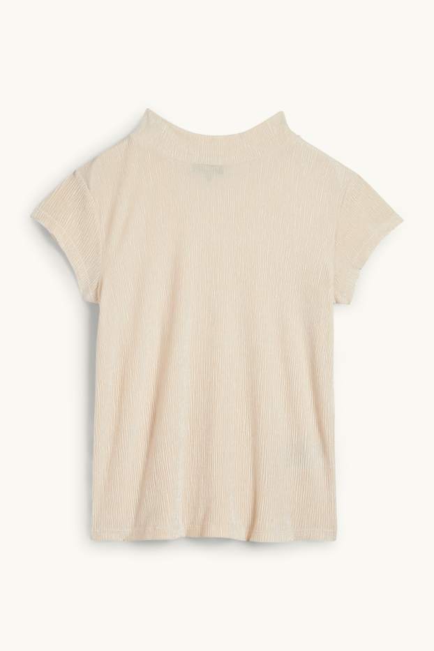 Femmes - T-shirt en velours - regular fit - finition texturée - beige