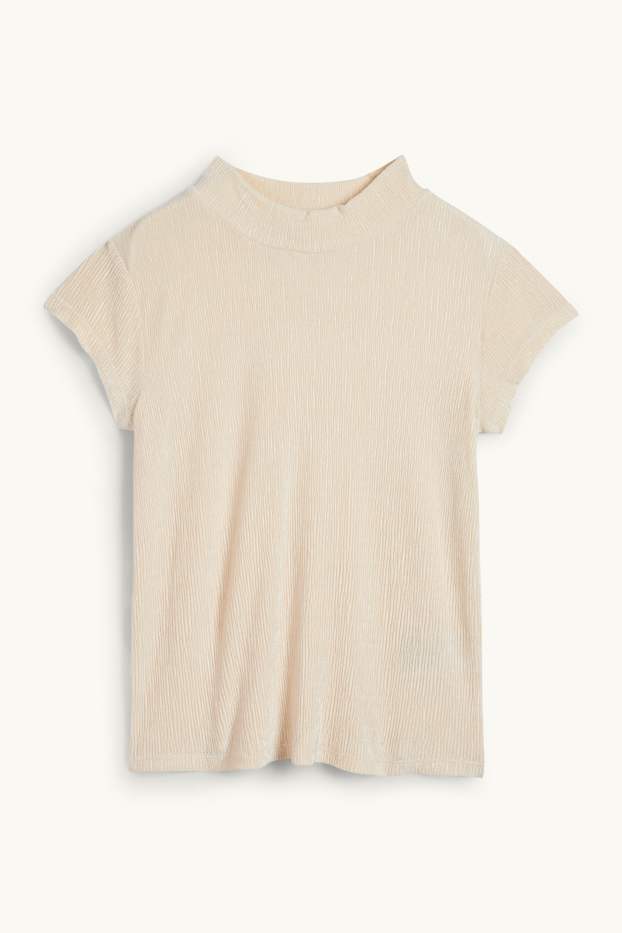 Femmes - T-shirt en velours - regular fit - finition texturée - beige