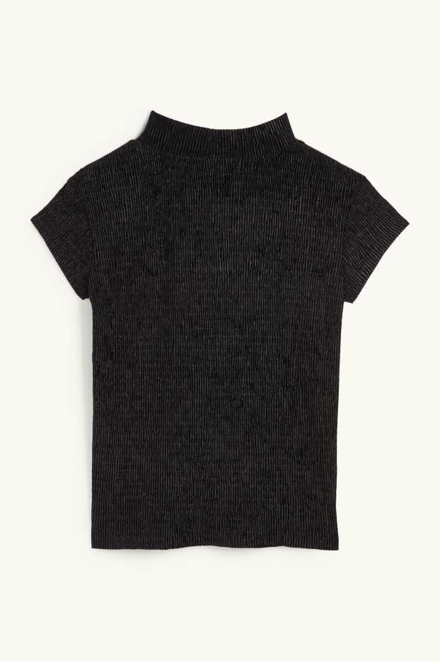 Femmes - T-shirt en velours - regular fit - finition texturée - noir