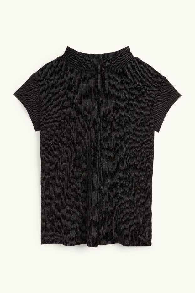 Femmes - T-shirt en velours - regular fit - finition texturée - noir