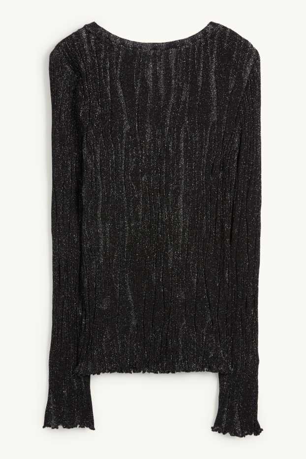 Dona - Samarreta de màniga llarga - regular fit - acanalada - negre