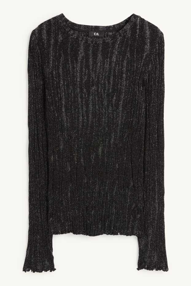 Dona - Samarreta de màniga llarga - regular fit - acanalada - negre