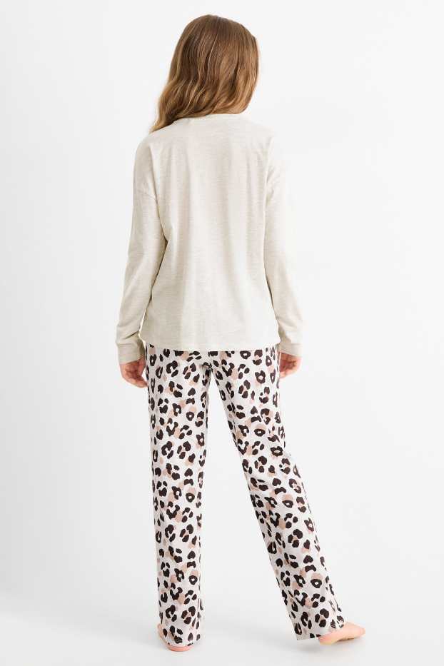Enfants filles - Lot de 2 - pyjamas - 4 pièces - imprimé léopard - gris clair chiné