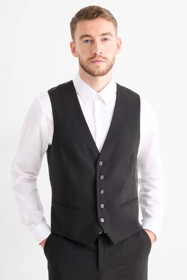 Bărbați - Vestă - regular fit - Flex - amestec de lână - negru