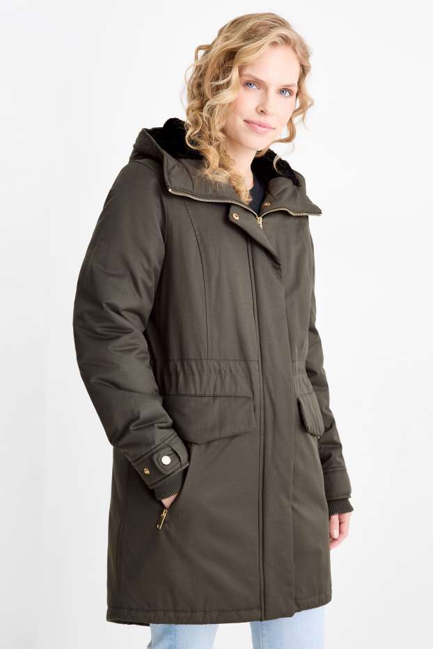 Women - Parka with hood - lined - green