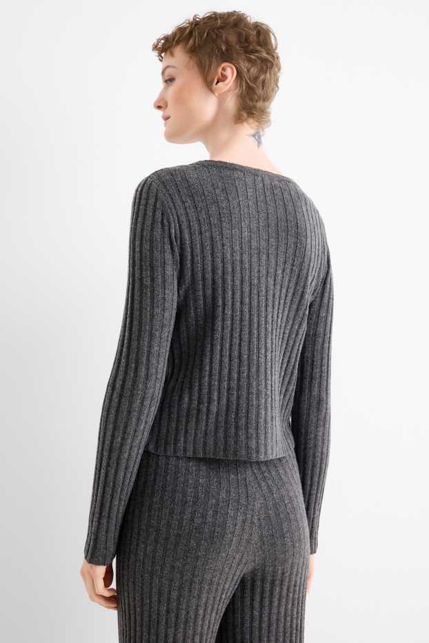 Dona - Jaqueta de punt - acanalada - gris fosc