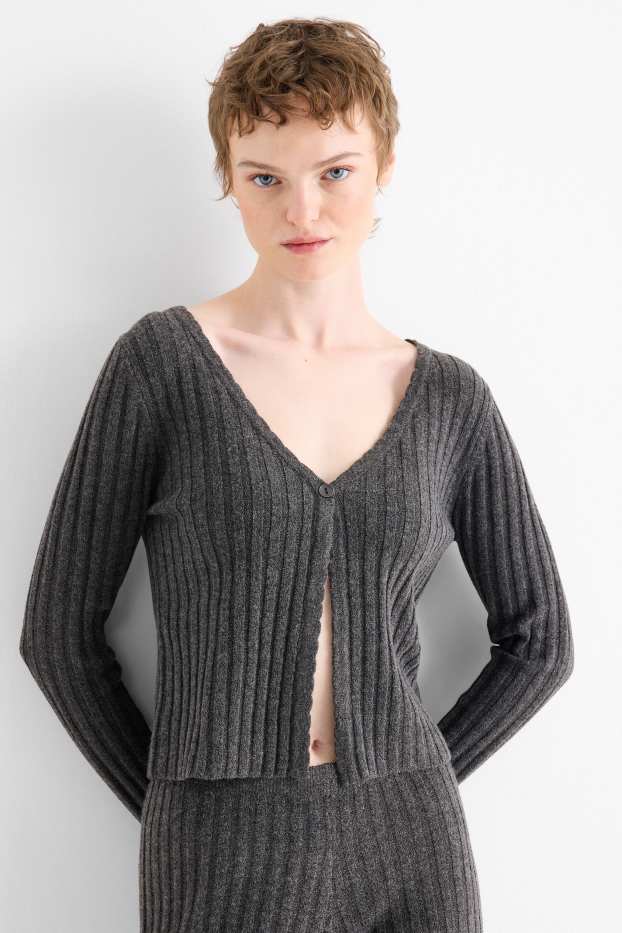 Dona - Jaqueta de punt - acanalada - gris fosc