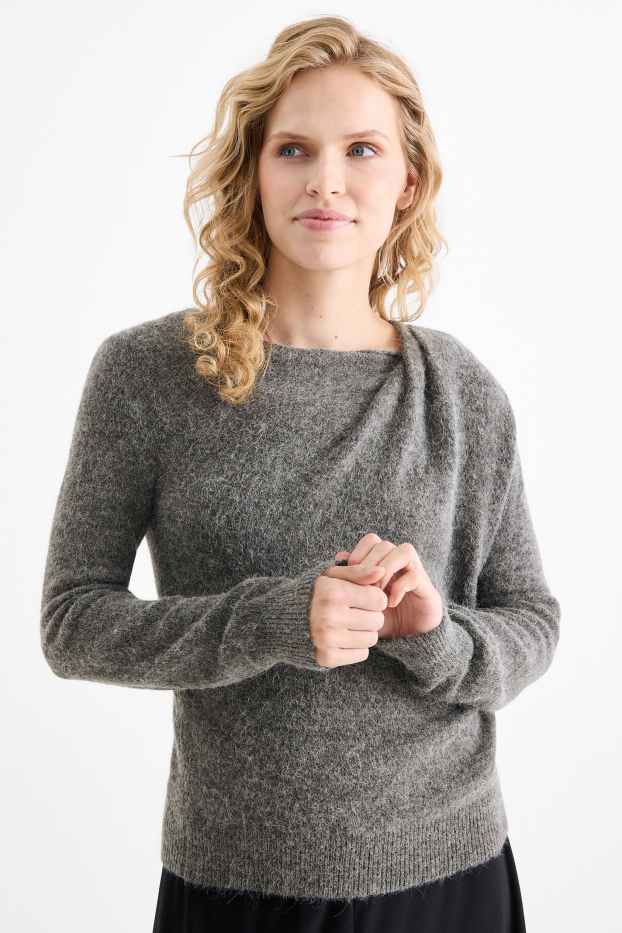 Femmes - Pull avec teneur en alpaga - gris chiné