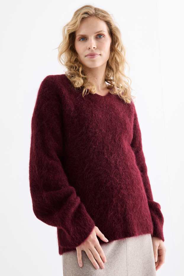Femei - Pulover - amestec de lână alpaca - bordo