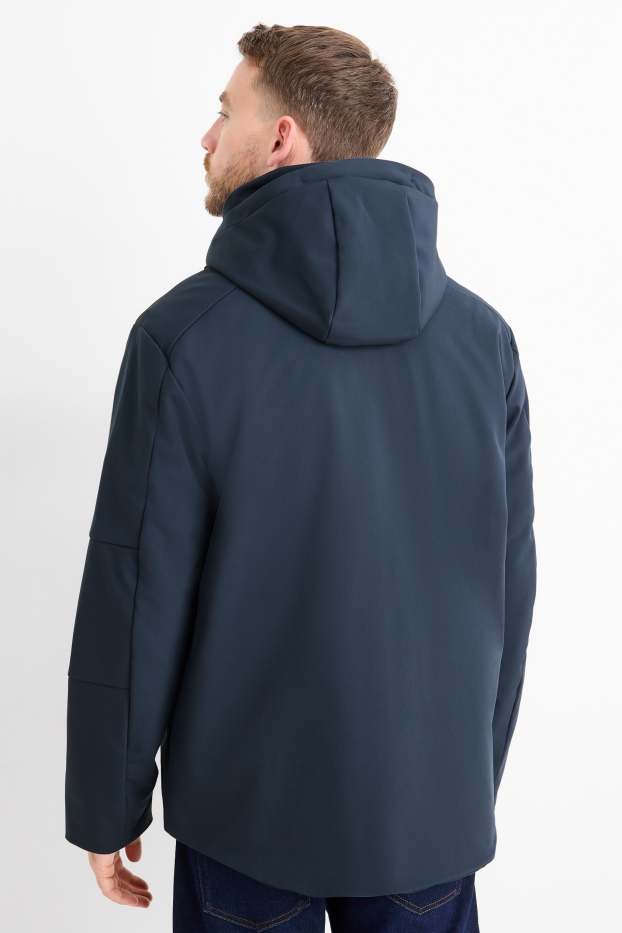 Hommes - Veste à coquille souple avec capuche - finition doublée - finition déperlante - 4 Way Stretch - bleu foncé