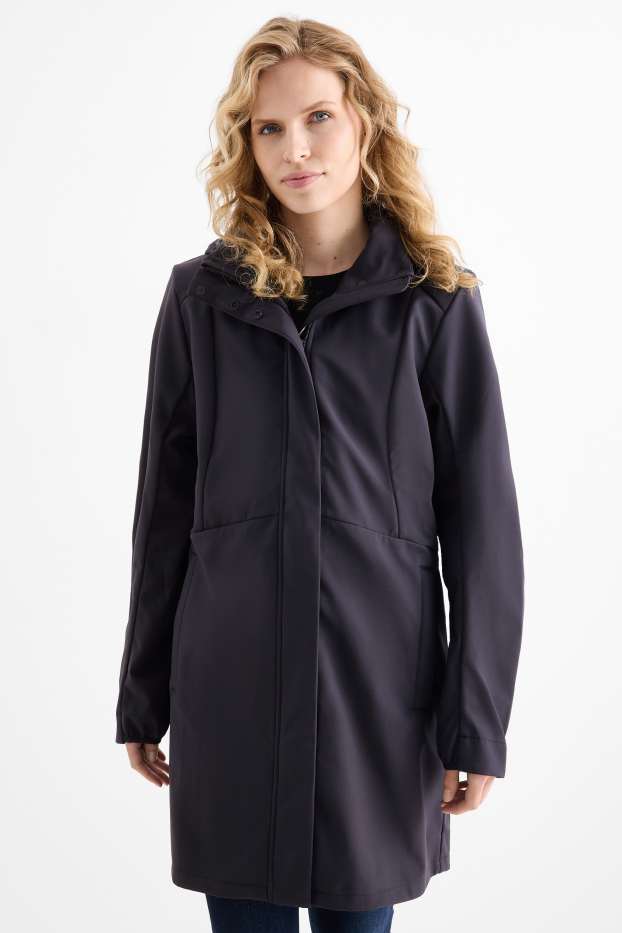 Dames - Softshellmantel met capuchon - waterafstotend - 4 Way Stretch - donkerblauw