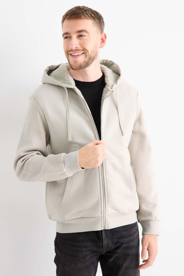 Uomo - Felpa con zip e cappuccio - foderato - beige chiaro