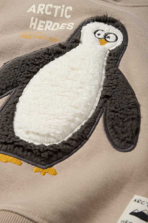 Enfants garçons - Pingouin - sweat à capuche - beige