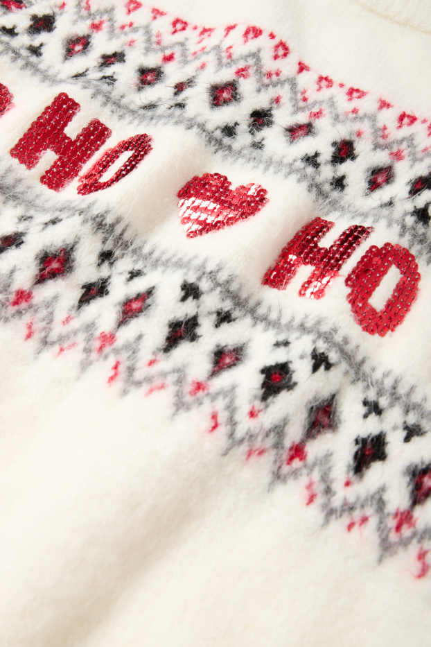 Femmes - Pull de Noël - HoHoHo - blanc crème