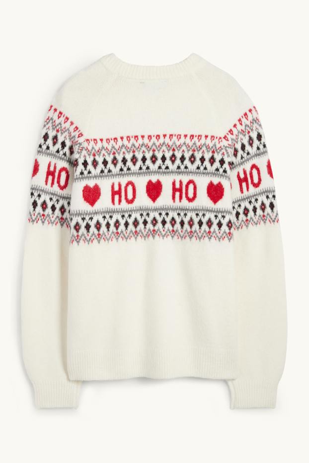 Femmes - Pull de Noël - HoHoHo - blanc crème