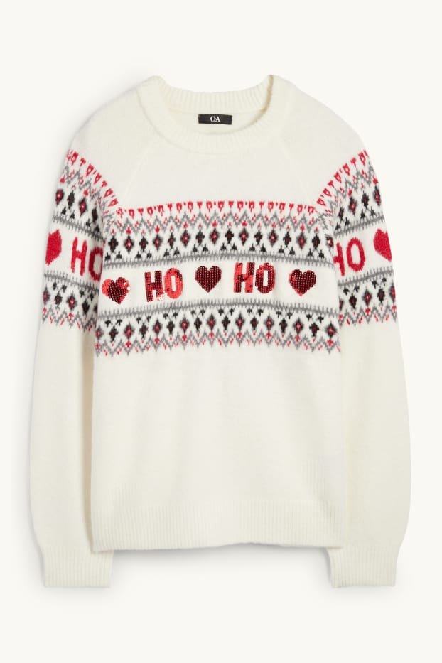 Femmes - Pull de Noël - HoHoHo - blanc crème
