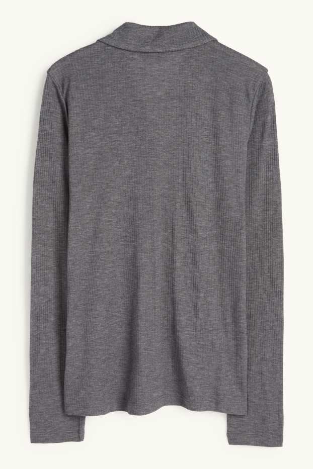 Donna - Polo a maniche lunghe - regular fit - a costine - grigio