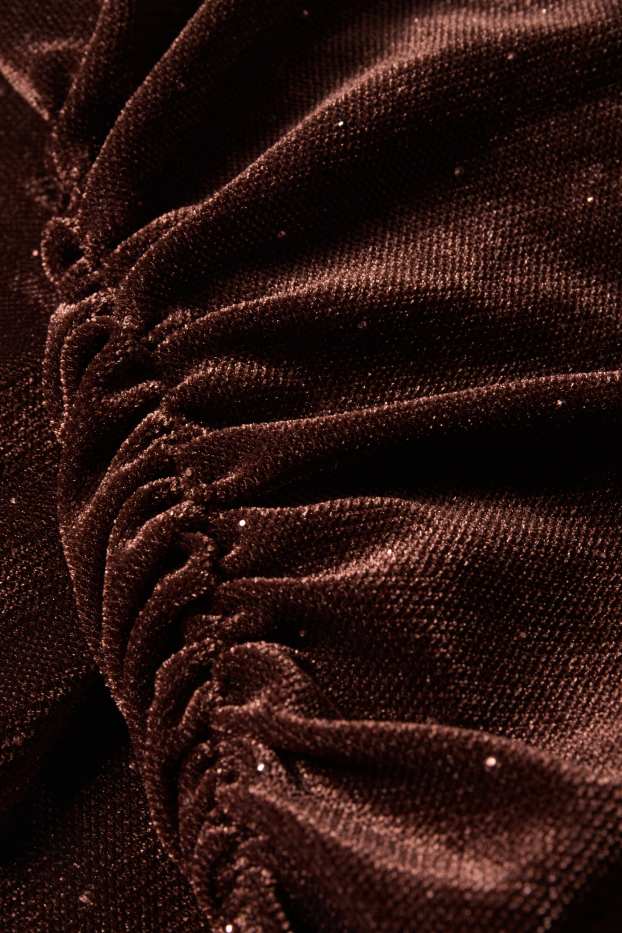 Dames - Fluwelen bodycon jurk met strass-steentjes - donkerbruin