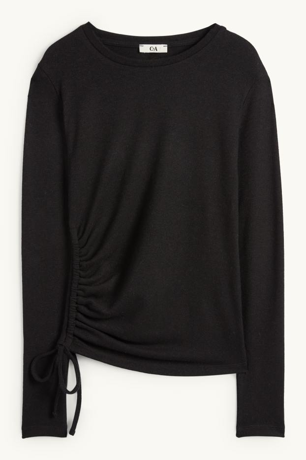 Women - Long sleeve top - slim fit - black