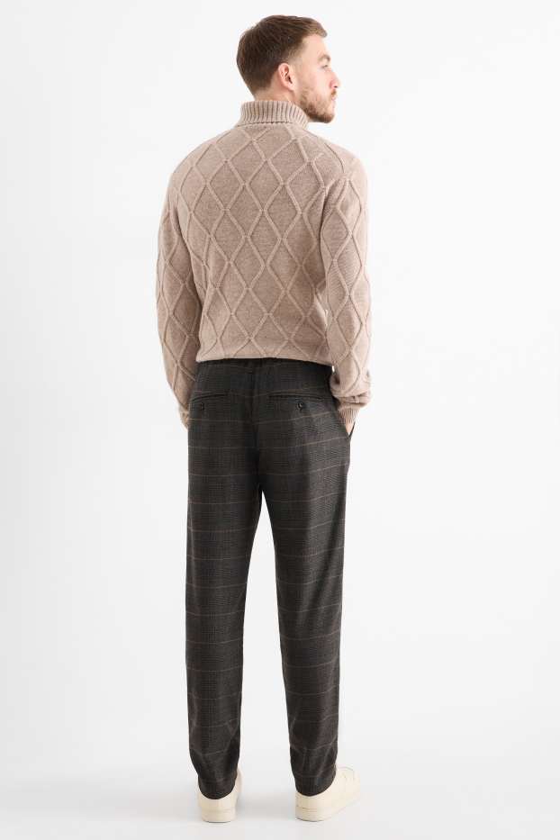 Pánské - Kalhoty chino - tapered fit - kostkované - tmavošedá