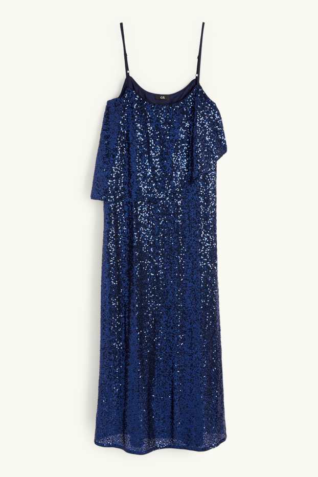 Damen - Pailletten-Kleid - Straight Fit - dunkelblau