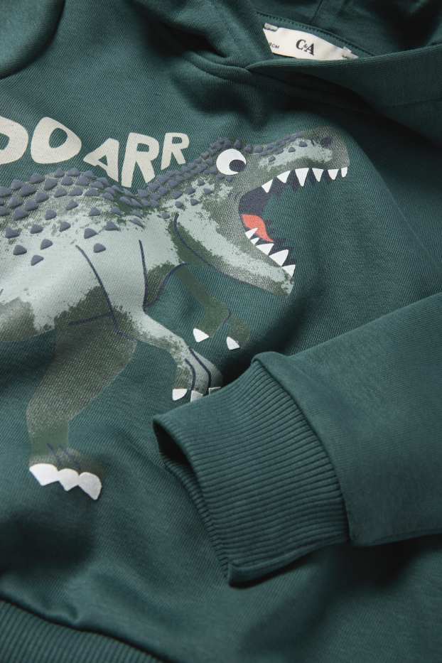 Děti - chlapci - Dinosaurus - mikina s kapucí - tmavozelená