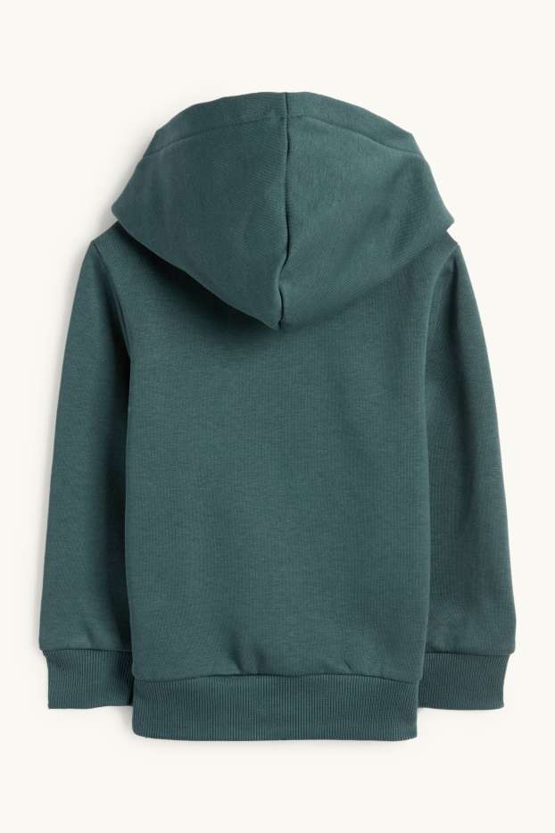 Děti - chlapci - Dinosaurus - mikina s kapucí - tmavozelená