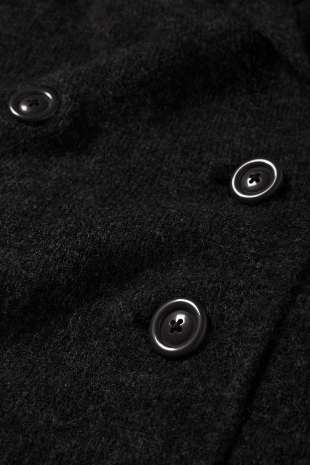 Dámské - Pletený kardigan s kapucí - tmavošedá