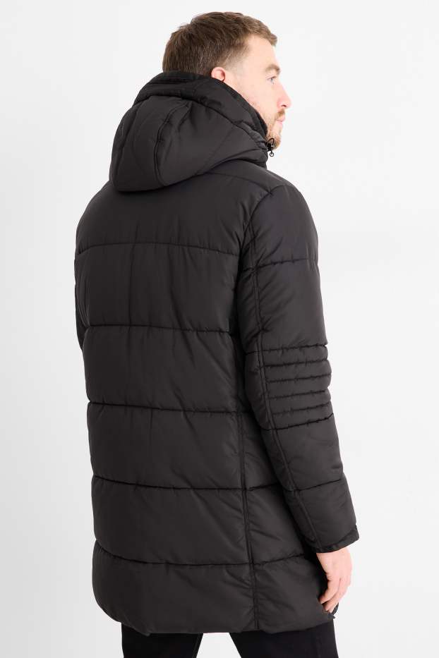 Hombre - Parka acolchada con capucha y pelo sintético - hidrófuga - negro