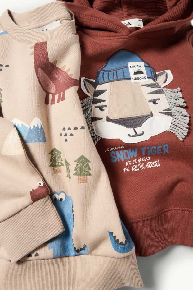 Niños - Pack de 2 - tigre y dinosaurios - sudadera con capucha y sudadera sin capucha - marrón