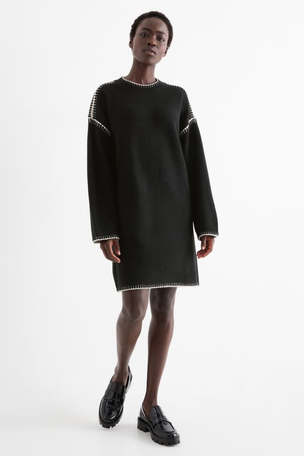 Dames - Gebreide jurk - straight fit - zwart
