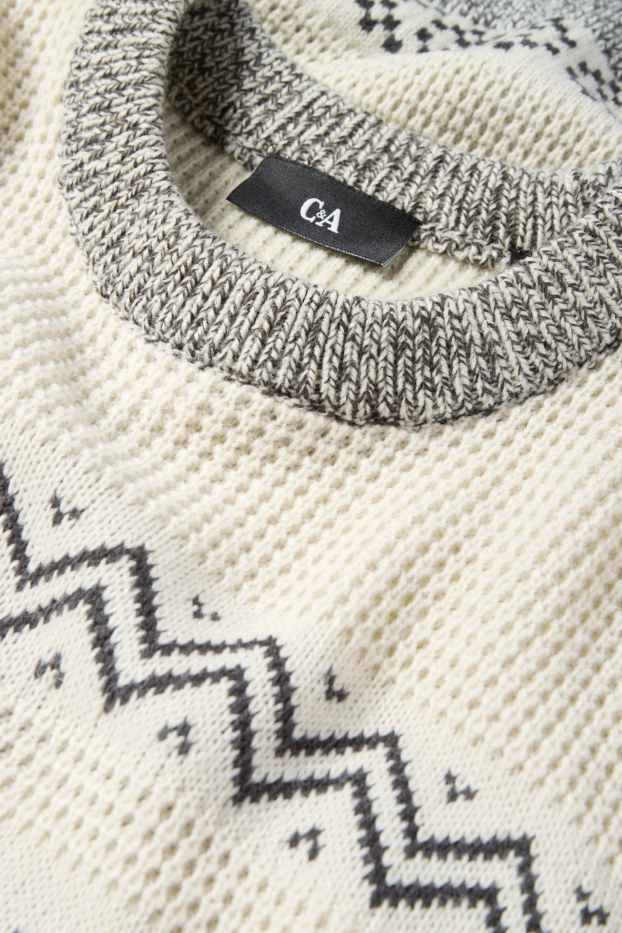 Uomo - Maglione natalizio - renna - fantasia - tessuto tramato - bianco crema