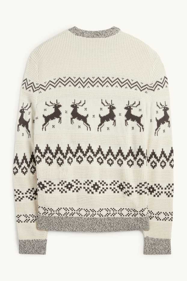 Uomo - Maglione natalizio - renna - fantasia - tessuto tramato - bianco crema