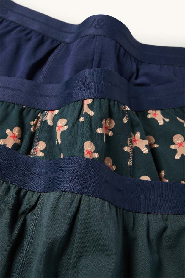 Home - Mini Me - paquet de 3 - calçotets trunk nadalencs per a home - galeta de gingebregingebre - blau fosc