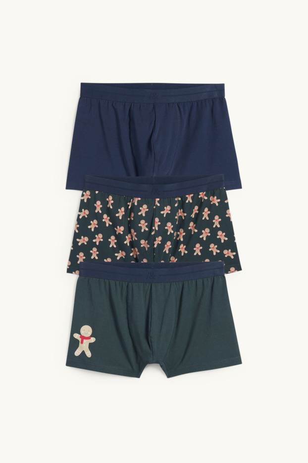 Home - Mini Me - paquet de 3 - calçotets trunk nadalencs per a home - galeta de gingebregingebre - blau fosc