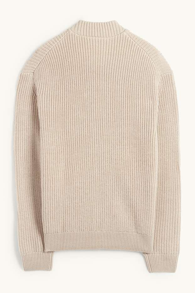 Herren - Strickjacke - gerippt - beige