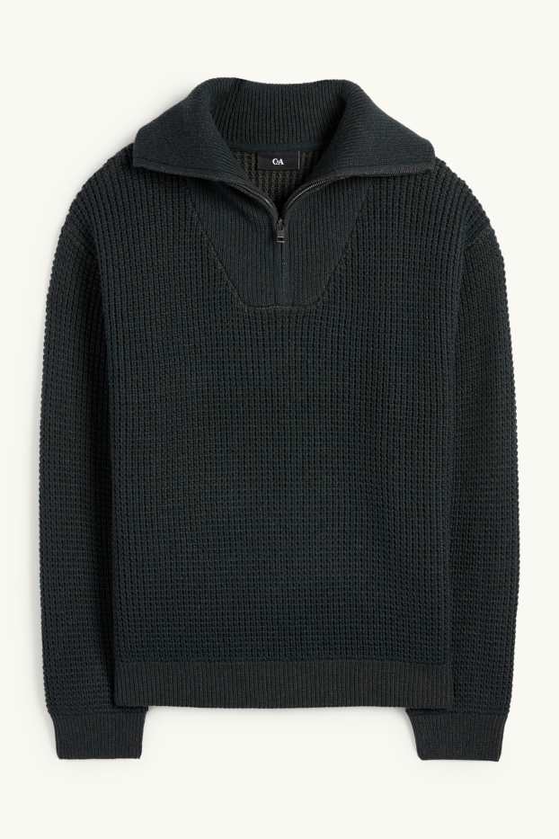 Men - Jumper - textured - dark green