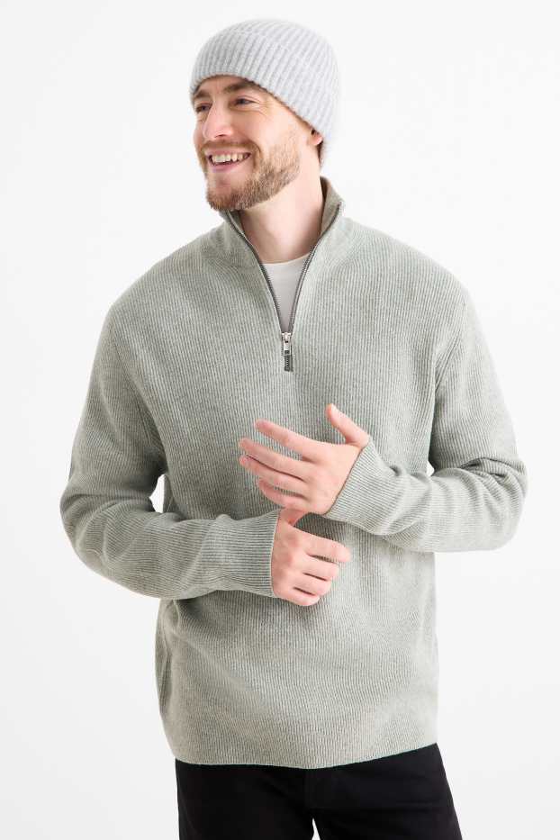 Uomo - Maglione - a coste - grigio chiaro
