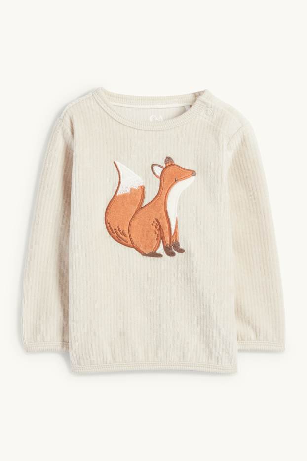 Baby Boys - Fox - baby outfit - ribbed - 2 piece - beige