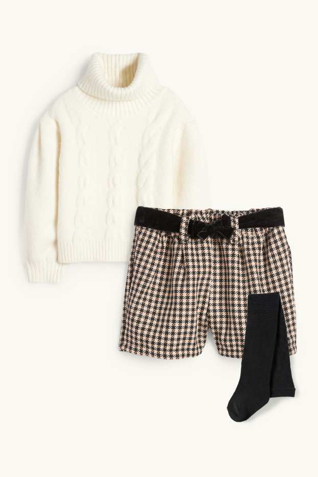 Enfants filles - Ensemble - pull à col roulé, short et collants - 3 pièces - blanc crème