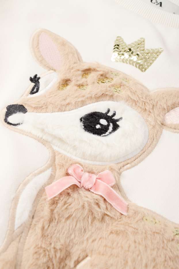 Copii - Fete - Căprioară - bluză de molton - alb-crem