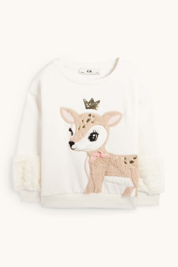 Copii - Fete - Căprioară - bluză de molton - alb-crem